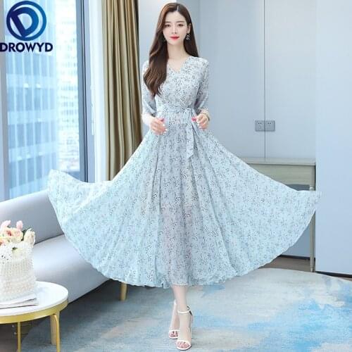 Summer Vintage Floral Chiffon Beach Vacation Long Sundress Oversize Boho Maxi Dresses 2021 Women Bodycon Elegant Party Vestidos