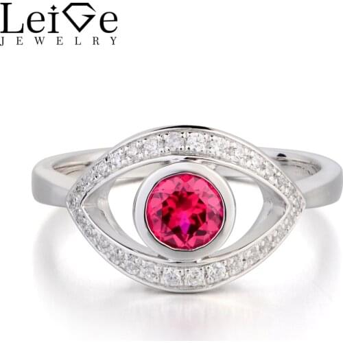 Leige Jewelry Lab Ruby Ring Anniversary Ring Round Cut Red Gemstone July Birthstone Ring Solid 925 Sterling Silver Women Jewerly