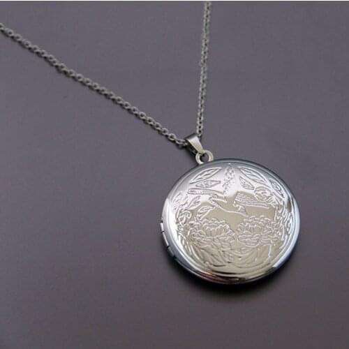 1pc Bird And Flowers Photo Frame Pendant Necklace Round Charms Floating Locket Necklaces Women Men Fashion Memorial Jewelry