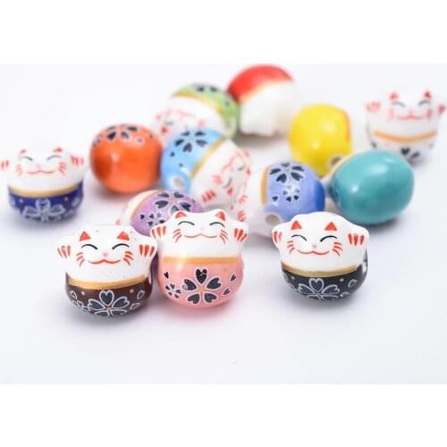 10/20/30pcs 14mm Lucky Cat Colorful Ceramic Beads Porcelain DIY For Craft Bracelet Jewelry Making Cute Cat Dropshipping