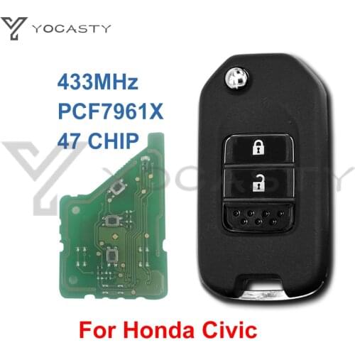 YOCASTY 433MHz 2 Button Remote Flip Car Key Fob for Honda Civic 2014 2015 2016 2017 with PCF7961 Chip HLIK6-3T