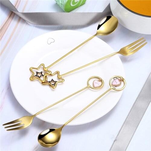 304 Stainless Steel Coffee Spoon Watermelon Ice Cream Spoon Tea Dessert Spoon Fork With Pretty Pendant Creative Tableware