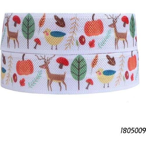 50 yards/lot) Flora Ribbons fall days theme printed heat transfer fold over elastic for hair ties