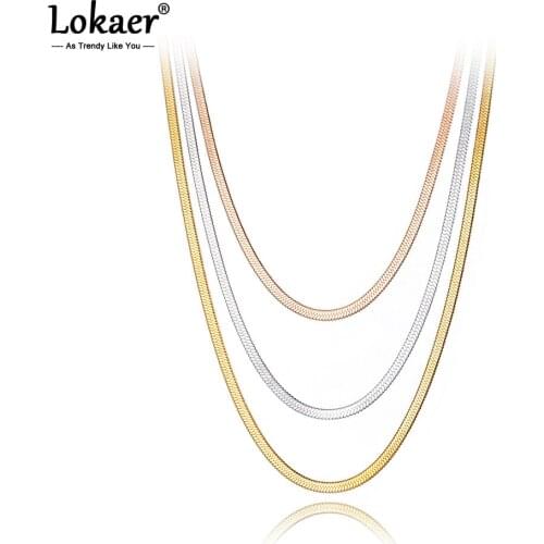 Lokaer Titanium Stainless Steel Three Gold Color Necklaces Fashion Bohemia Three Layers Snake Chain Necklace For Women N20283