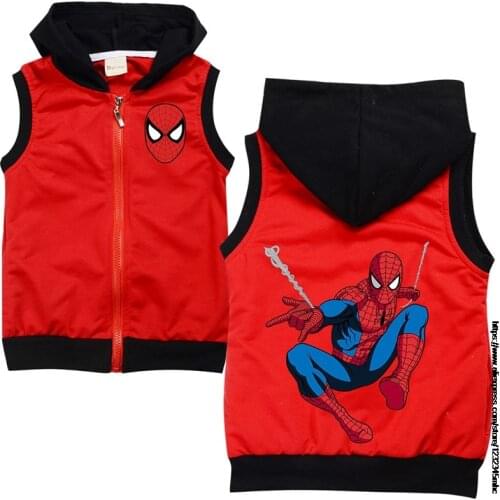 Childrens Vest SpiderMan Autumn Cotton Knitted Vests Boys Girls Cartoon Cardigan Kids Hooded Coats Sleeveless Jacket Waistcoat