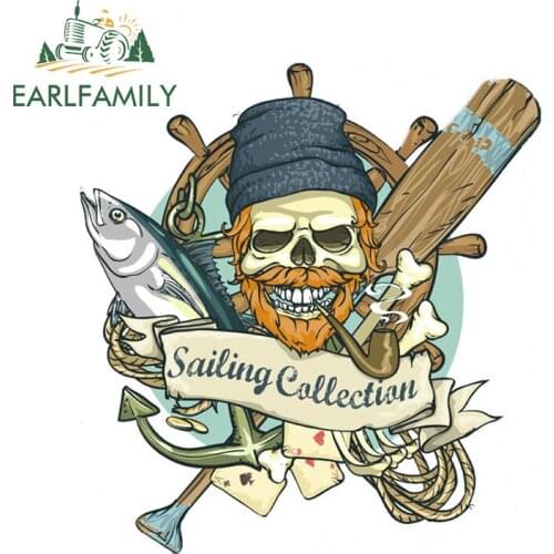 EARLFAMILY 13cm x 13cm Funny Car Glue Stickers Pirate Pipe Fish Skeleton Rope Sailing Callection Decal Window Bumper Vinyl