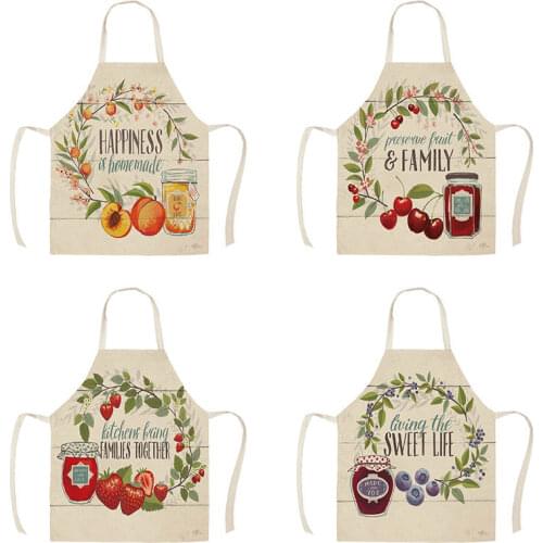 Fruit Letter Happiness Is Homemade Kitchen Apron for Women Home Cooking Baking Coffee Shop Cotton Linen Cleaning Aprons WQT27