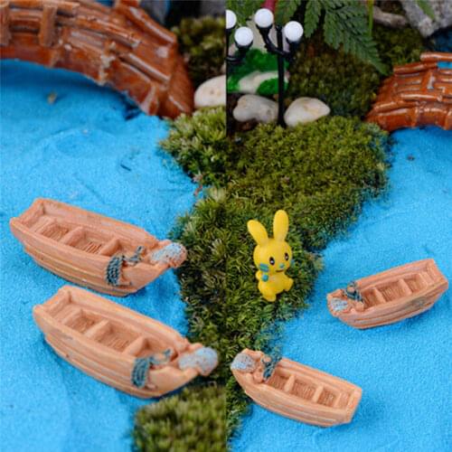2Pcs Resin Retro Wood Boat Figurines DIY Toys Micro Garden Decoration Ornaments Terrariums/miniature Accessories