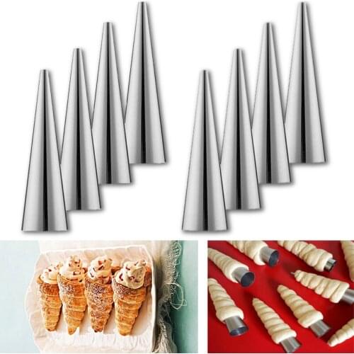 8Pcs Croissant Molds Cream Horns Pastry Roll Moulds Stainless Steel DIY Spiral Baking Tools Denmark Large Coil Mold