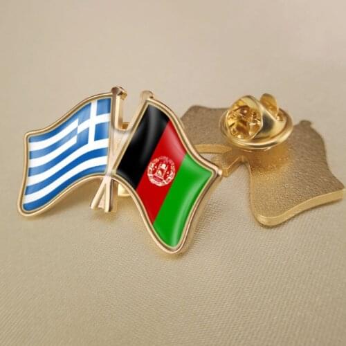 Greece and Afghanistan Crossed Double Friendship Flags Lapel Pins Brooch Badges