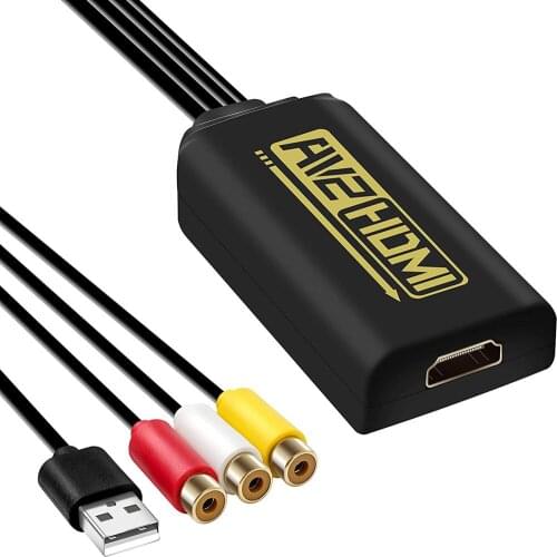 KUYiA 3RCA AV to HDMI Converter Cable with USB Power Cable Audio Video Compatible with PS4 PS3 HDTV VCR Blu-ray DVD
