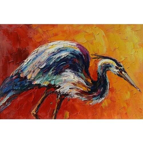 Top Skills Artist Handmade Animals Crane Oil Painting On Canvas 100% Hand-painted Crane Bird Oil Paintings For Living Room