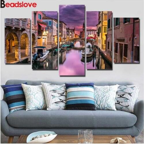 Venice at dusk Square Round Drill Mosaic Diamond Painting Cross Stitch DIY 5D Full Embroidery 5pcs wall art
