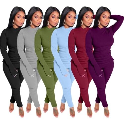 Adogirl Women Two Piece Sets Long Sleeves Turtleneck Top And Pants Set Fashion Sporty Fitness Female Solid Tracksuit Plus Size