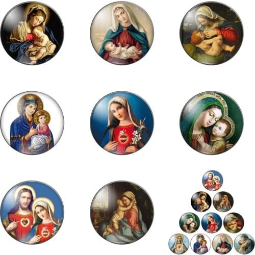 Round Glass Cabochon Angel Baby Virgin Mary Pattern Glass Dome Demo Flat Back Making Jewelry Findings for Badge Keychain DIY