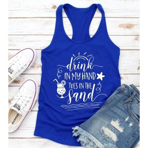 Drink In My Hand Toes TANK TOP Funny sunshine and fruit juice Sea wave graphic vest summer Holiday tees Women beach party tees