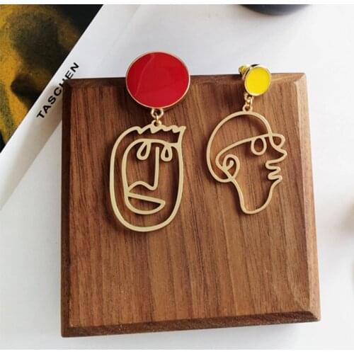Hyperbole Hollowed out Metal Face Clip Earrings Without Piercing Abstract Art Human Face Ears Clip Earrings No Pierced Hole