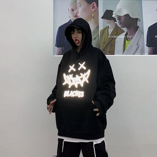 Fashion mens Hoodie Streetwear Casual Long Sleeve Tops Female Cool Reflective Sweatshirt Cool High Street Punk Hoodie Male