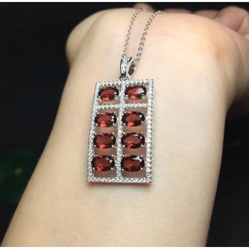 Fashion grace Abacus Rectangle natural red garnet Pendant natural gemstone pendant S925 silver Women party gift fine jewelery