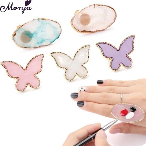 Monja False Nail Tips Drawing Nail Polish UV Gel Color Mixing Display Board Oval Butterfly Resin Stone Palette DIY Manicure Tool