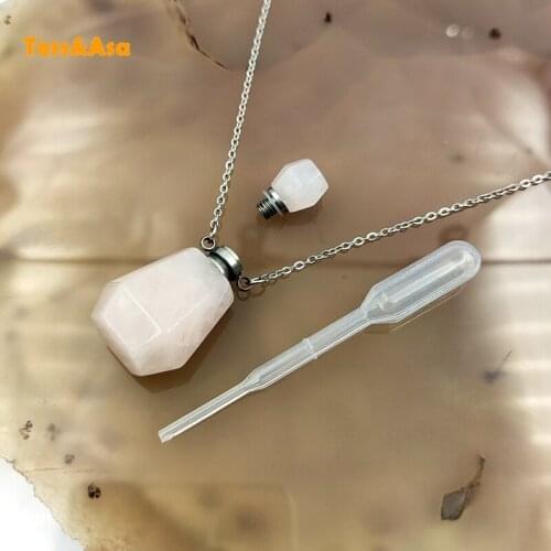 Natural Stone Perfume Bottle Pendant Necklace Clear Quartz Essential Oil Diffuser Stone Gold Silver For Women Jewelry Chakra