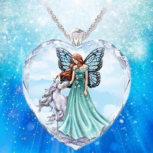 2021 New Product Angel and Tianma Pattern Crystal Glass Series Womens Necklaces Creative Fashion Pendants Gifts for Women