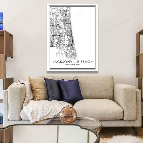 JACKSONVILLE BEACH Map Canvas Wall Art Painting Nature Poster Scandinavian Print Picture Decor Customizable