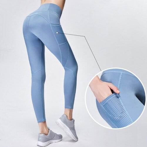 Cross-Border Supply Amazon EBay Pocket Yoga Pants Womens Cutout Stitching Hip Tight Sports Running Fitness Trousers