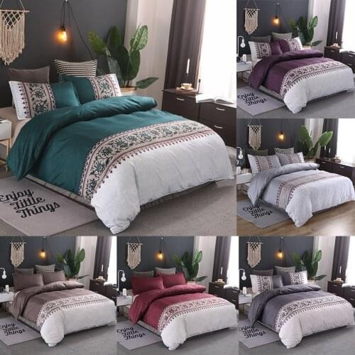Simple Plain Bedding Sets Luxury Duvet Cover Set With Pillowcase Polyester Flower Reactive Printing Comforter Set