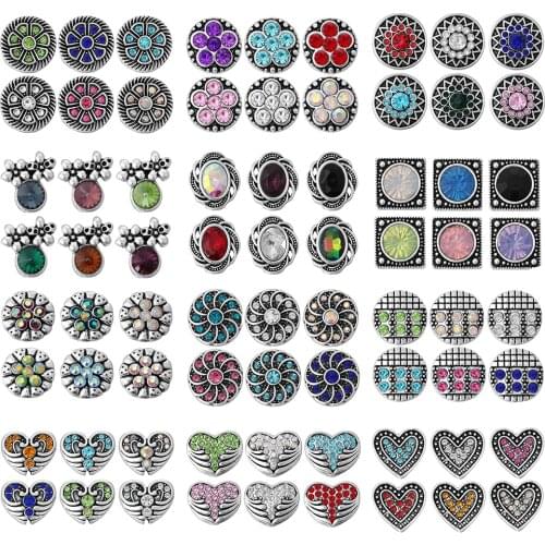 10pcs/lot Wholesale Snap Button Jewelry Mixed 12mm Rhinestone Snap Buttons Jewelry Fit 12mm Snap Button Necklace Charms Jewelry