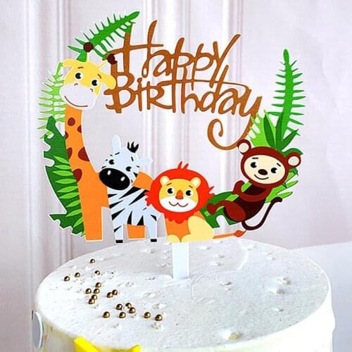 Happy Birthday Cake Toppers Animal Decorations Party Supplies Animal Theme Party Decorations Forest Zoo Party Favor