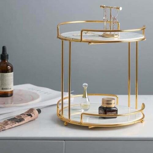 Nordic Double Layer Cosmetics Storage Rack Btahroom Storage Stand Dressing Table Desktop Finishing Rack Jewelry Tray