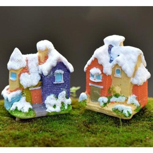 Snow House Christmas Decoration Figurine miniature fairy garden ornament animal building statue love gift resin craft toy TNB090