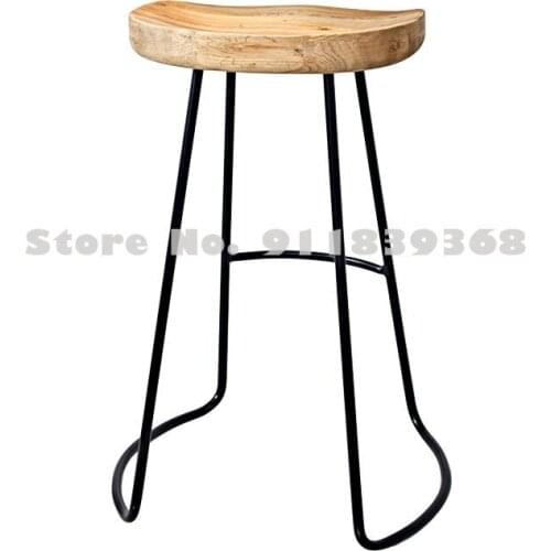 Modern Household Simple Iron Solid Wood Bar Chair High Stool Coffee Shop Cold Drink Shop Bar Stool Bar Stool
