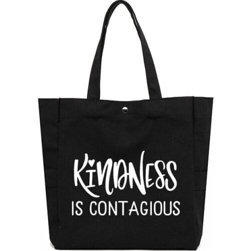 Kindness is Contagious Printed Tote Bag Christian Church Bag Gift for Women Large Capacity Shopping Bag Shopper Work Bag