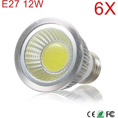6PCS Super Bright E27 Bulbs Light 12W AC85-265V AC110V/220V Led High luminous Warm/Cool White E27 COB LED Spotlight