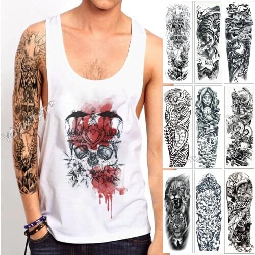 Large Arm Sleeve Tattoo Cross Rose Halo Angel Waterproof Temporary Tattoo Sticker Victory Warrior Men Full Cloud Tattoo Body Art