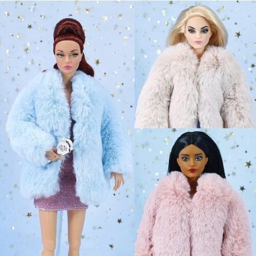 Gorgeous Plush Coat Winter Wear Blue & Pink & Beige Long Coat Outfit Clothes For 1/6 BJD Xinyi Barbie FR ST Doll , doll clothes