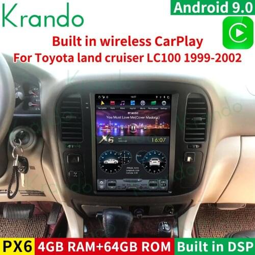 Krando Android 9.0 12.1" tesla style vertical car radio gps navigation for Toyota land cruiser 100 1999-2002 multimedia system