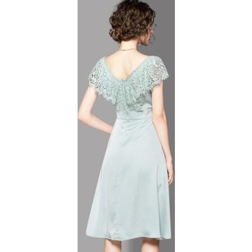 2020 Vintage Summer Dress for Women Clothes Elegant Chiffon Lace Ruffle Sexy V Neck Party Dress Long Vestidos 73131LW446