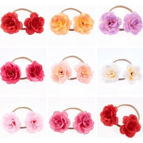 Yundfly 8pcs Solid Flower Nylon Headband Kids Girls Floral Hair Bands Children Birthday Outdoor Party Headwear Accessories