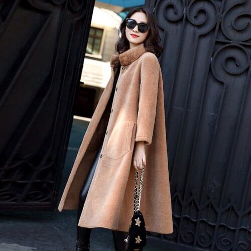 Real Sheep Shearling Fur Coat Female Mink Fur Collar Real Wool Coats 2020 Winter Jacket Women Long Korean Outwear MY3689