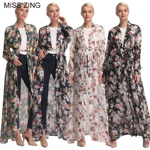 Zing Muslim Abaya Romantic Flower New Dress Mesh Cardigan Tunic Kimono Long Robes Jubah Middle East Ramadan Arab Islamic Prayer