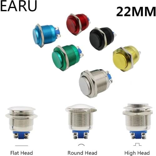 1pc 22mm Screw Terminal Electronic Waterproof Metal Push Button Switch Momentary Horn PC Power Oxidized Aluminum Red Blue Green