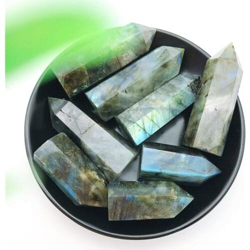 1PC Natural Crystal Labradorite Hexagonal Column Crystal Point Mineral Ornament Healing Wand Home Decor DIY Gift Decoration