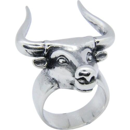 1pc Dropship Size 8-12 Polish Bull Head Ring 316L Stainless Steel Fashion Hip-hot Style Ox horn Ring
