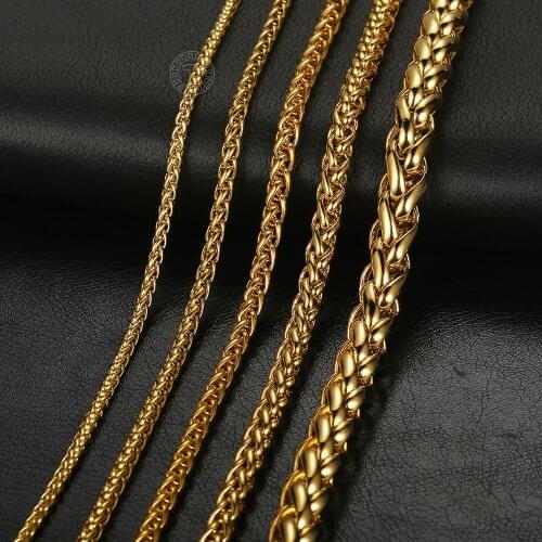 3 5 6 9.5 mm Mens Womens Necklace Gold Color Stainless Steel Braided Wheat Link Chain Jewelry Gifts LKN656