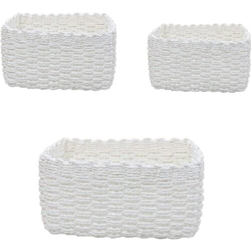 3Pcs Multifunctional Storage Basket Kitchen Home Organizer Sundry Holder White Paper Rope Storage Basket