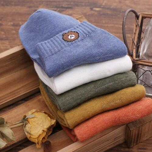 5Pairs Womens Socks Harajuku Cute Cartoon Bear Totoro Love Socks Spring Antumn Cotton Girls Kawaii Sox Hight Quality Calcetines