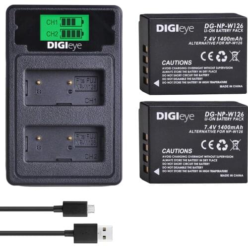 2X NP-W126 W126s Battery + LCD Dual Charger with Type C for FujiFilm FinePix HS30EXR HS33EXR HS50EXR X-T1 X-T2 X-Pro1 X-PRO2